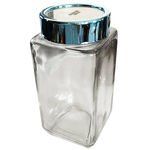 Sharper Image 33.8 Oz. Stain Resistant Square Glass Canister with Metallic Aqua Twist Off Lid