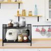 Bakers Rack Carbon Steel Kitchen Storage Cabinets Microwave Stand Kitchen Shelves with Microwave Compatibility Translucent Door Net Panel