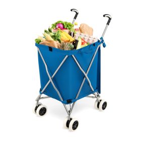 Water-Resistant Removable Folding Shopping Utility Cart (Color: Blue)