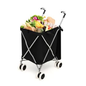 Water-Resistant Removable Folding Shopping Utility Cart (Color: Black)