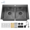 Aqucubic Gunmetal Black CUPC Handmade 304 Stainless Steel Topmount Kitchen Sink with Accessories and faucet