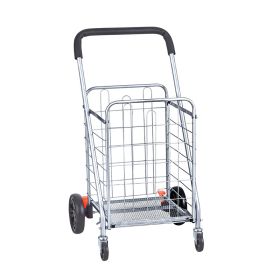 Folding Shopping Cart Grocery Utility Cart with Rolling Swivel Wheels (Color: Silver)