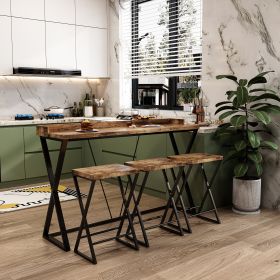 Modern Design Kitchen Dining Table, Pub Table with X-Shaped Table Legs, Long Dining Table Set with 3 Stools, Easy Assemble (Color: Natural)