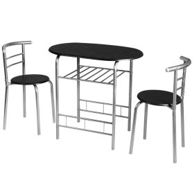 3-Piece Space-Saving Bistro Set for Kitchen and Apartment (Color: Black)