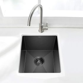 Gloss Black Ceramic Coating with NanoTek Undermount Kitchen Sink;  16 Gauge T-304 Stainless Steel Single Bowl Wet Bar or Prep Sink (size: 14 x 18 x 8.5)