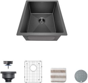 Gloss Black Ceramic Coating with NanoTek Undermount Kitchen Sink;  16 Gauge T-304 Stainless Steel Single Bowl Wet Bar or Prep Sink (size: 17 x 19 x 9)