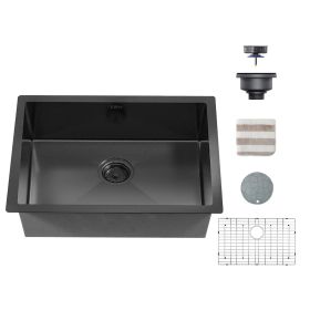 Gloss Black Ceramic Coating with NanoTek Undermount Kitchen Sink;  16 Gauge Stainless Steel Wet Bar or Prep Sinks Single Bowl (size: 30x18x10")