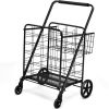 Jumbo Basket Folding Shopping Cart With Swiveling Wheels And Dual Storage Baskets