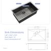 Undermount Kitchen Sink Single Bowl 16 Gauge Stainless Steel Gunmetal Black Workstation Sink