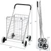 Jumbo Basket Folding Shopping Cart With Swiveling Wheels And Dual Storage Baskets