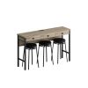 3-Drawer Long Dining Table Set with Power Outlets, Bar Kitchen Table Set with Circular PU Stools, Easy Assemble