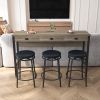 3-Drawer Long Dining Table Set with Power Outlets, Bar Kitchen Table Set with Circular PU Stools, Easy Assemble