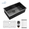 Aqucubic Large Gunmetal Black Handmade 304 Stainless Steel Undermount Kitchen Sink with Accessories