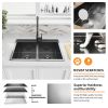 Aqucubic Gunmetal Black CUPC Handmade 304 Stainless Steel Topmount Kitchen Sink with Accessories and faucet