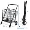 Jumbo Basket Folding Shopping Cart With Swiveling Wheels And Dual Storage Baskets