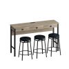 3-Drawer Long Dining Table Set with Power Outlets, Bar Kitchen Table Set with Circular PU Stools, Easy Assemble